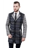 Palton barbati slim gri in carouri B118, 44, 46, 48, 50