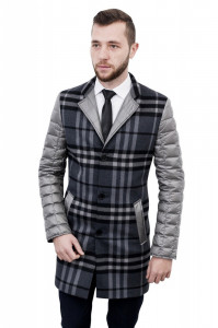 Palton barbati slim gri in carouri B118, 44, 46, 48, 50 | Okazii.ro