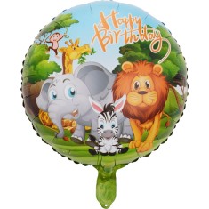 Balon din folie metalizata, flippy, mini figurina rotunda, model animalute, happy birthday, tematica aniversare, 45 cm, ambalaj individual, pai inclus