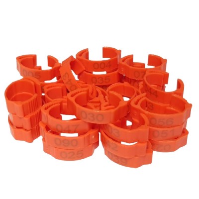 Set 100 de inele plastic 22mm, marime mare, ajustabile si numerotate pentru picioare pasari, gaini, curci, foto