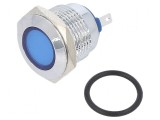 Lampă LED plată albastră 24VDC 24VAC &Oslash;16mm alamă