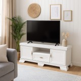 Cumpara ieftin Comoda living VMT2, Pal Melaminat, cu 2 usi, sertar, cu elemente din MDF, Alb Antichizat