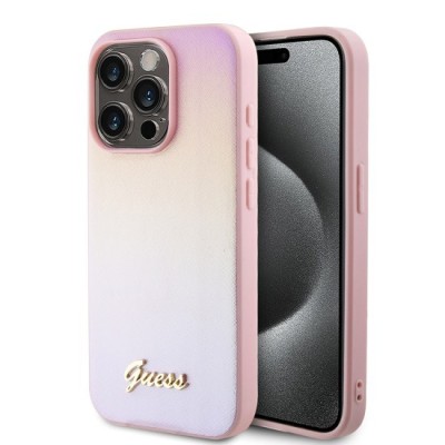 Husa pentru iPhone 15 Pro - Saffiano Iridescent Script (GUHCP15LPSAIRSP) - Pink foto