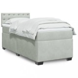 VidaXL Pat box spring cu saltea, gri deschis, 90x190 cm, catifea