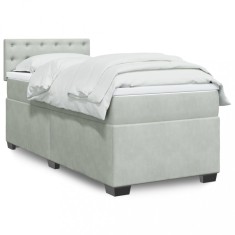 vidaXL Pat box spring cu saltea, gri deschis, 90x190 cm, catifea 3286186