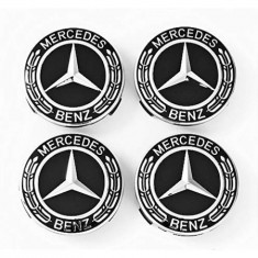 Set 4 capacele roti 75mm negre, pentru jante aliaj Mercedes-Benz