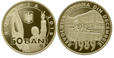 Romania, moneda 50 Bani 2019 proof, Revolutia Romana foto
