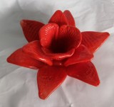 Suport lumanare in forma de floare din sticla, pictata nuante rosu portocaliu