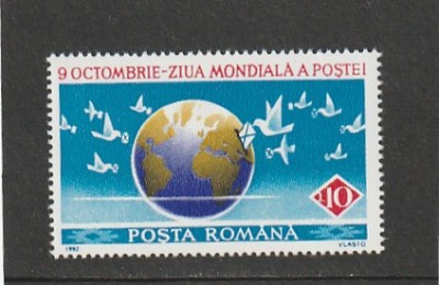 ROMANIA 1992 LP 1295 ZIUA MONDIALA A POSTEI MNH NESTAMPILAT foto
