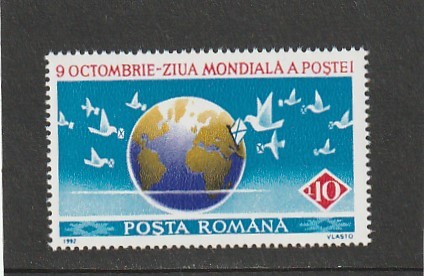 ROMANIA 1992 LP 1295 ZIUA MONDIALA A POSTEI MNH NESTAMPILAT