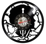 Ceas de perete decorativ, Psihologie / Sanatate Mentala, realizat din disc de vinil (Vinyl Record), 30 cm, mecanism silențios, negru