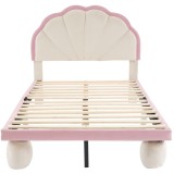 Pat tapițat din catifea, cu bandă LED multicoloră, tăblie ondulată, 90&times;200 cm, Alb+Roz