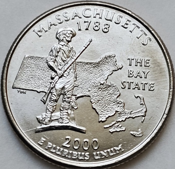 25 cents / quarter 2000 USA, Massachusetts, unc, litera P