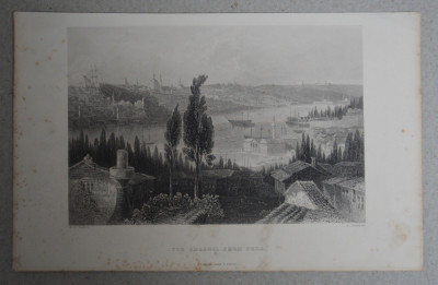 WH Bartlett &amp;quot;The Arsenal from Pera&amp;quot; gravura 1839 foto