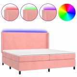 Cumpara ieftin Pat continental cu saltea &amp; LED, roz, 200x200 cm, catifea