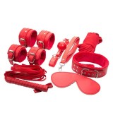 Set bondage FETISH B-SERIES Hidden Desire, pentru jocuri erotice BDSM, 8 accesorii, din piele ecologică, culoare roșu cu argintiu