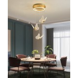 Candelabru/Lustra LED, Suspendata, Pendul, 4 Surse de Lumina, Design in forma de Fluture, Dimabil, 3 Tipuri de Lumina, Calda, Neutra si Rece, Ambienta