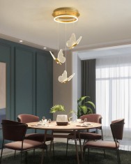 Candelabru/Lustra LED, Suspendata, Pendul, 4 Surse de Lumina, Design in forma de Fluture, Dimabil, 3 Tipuri de Lumina, Calda, Neutra si Rece, Ambienta
