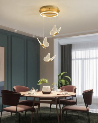 Candelabru/Lustra LED, Suspendata, Pendul, 4 Surse de Lumina, Design in forma de Fluture, Dimabil, 3 Tipuri de Lumina, Calda, Neutra si Rece, Ambienta foto