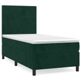 Cumpara ieftin Pat box spring cu saltea, verde inchis, 90x190 cm, catifea