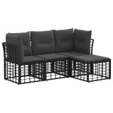 vidaXL Set de canapele de exterior cu pernă 4 pcs Negru Poliester 3437455