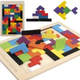 Puzzle de Lemn pentru Copii, Joc Logic, Dezvoltarea G&acirc;ndirii Logice, 40 Blocuri, Dimensiuni 27x18 cm, Design Elegant și Minimalist, Multicolor