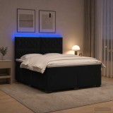 Cumpara ieftin Pat boxspring cu saltea cu benzi LED Negru 160 x 200 cm Catifea