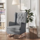 Cumpara ieftin Fotoliu Balansoar Gri Deschis, Lemn Hevea, Textil, Design Modern, Confortabil, 65x91x100 cm