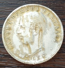 (A915) MONEDA DIN ARGINT ROMANIA - 1 LEU 1906, VARIANTA FARA PUNCT, 40 ANI DE DOMNIE CAROL I foto