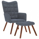 VidaXL Scaun de relaxare cu taburet, gri &icirc;nchis, catifea