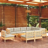Cumpara ieftin Set mobilier grădină cu perne crem, 10 piese, lemn masiv de pin
