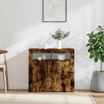 vidaXL Servantă cu lumini LED, stejar fumuriu, 80x35x75 cm foto