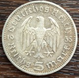 (A28) MONEDA DIN ARGINT GERMANIA - 5 MARK 1935, LIT. J, PAUL VON HINDENBURG