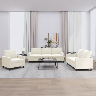 vidaXL Set de canapele cu perne, 3 piese, crem, catifea 3201484 foto