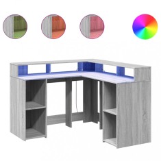 Birou cu lumini LED, gri sonoma, 130x130x91 cm, lemn prelucrat foto