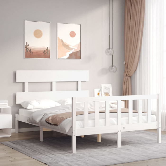 vidaXL Cadru de pat cu tăblie dublu mic, lemn masiv