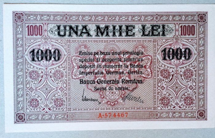 ROMANIA 1000lei 1917 BGR UNC