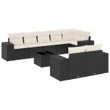 Cumpara ieftin Set mobilier de gradina cu perne, 9 piese, negru, poliratan