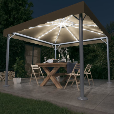 vidaXL Pavilion cu șiruri de lumini LED,gri taupe,300x300 cm, aluminiu foto