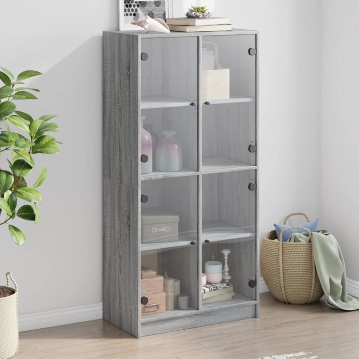 vidaXL Dulap &icirc;nalt cu uși, gri sonoma, 68x37x142 cm, lemn compozit 3295862