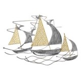 Decoratiune de perete corabie metalica, finisaj brushed, aurie si argintie, 68x51cm, CMCLASS