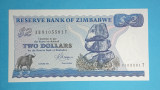 Zimbabwe 2 Dollars 1983 &#039;Peste Tigru&#039; UNC serie: AB8105581T