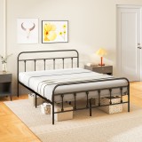 HOMCOM Cadru de pat 140 x 200 cm 2 persoane din oțel somieră cu lame cap de pat și picior de pat depozitare sub pat negru | Aosom Romania