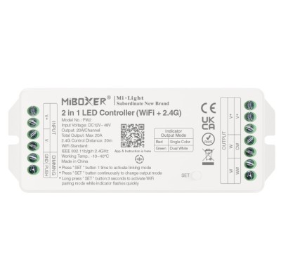 Controller LED MiBoxer PW2, 2-in-1 monocolor dual-white, 20A, 12-48V, WiFi + 2.4GHz, Tuya, alb foto