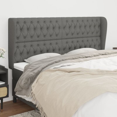 vidaXL Tăblie de pat cu aripioare gri &amp;icirc;nchis 183x23x118/128 cm textil 3118307 foto