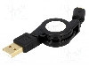Cablu USB A mufa, USB B micro mufa, retractabil, USB 2.0, lungime 0.75m, negru, LOGILINK - CU0090