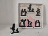 Set 6+1 vintage suporturi siluetă copii &ndash; &bdquo;Tischkarten-St&auml;nder und Serviettenhalter&rdquo;, Germania anii &rsquo;50