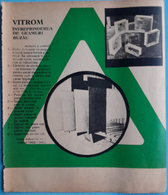 1974 Reclamă Fabrica de geamuri VITROM BUZAU, comunism, epoca aur, 24 x 20 foto
