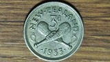 Noua Zeelanda - moneda de colectie exotica - 3 pence 1933 argint - George V - foarte frumoasa !