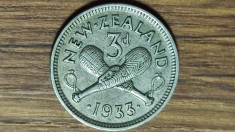 Noua Zeelanda - moneda de colectie exotica - 3 pence 1933 argint - George V - foarte frumoasa !